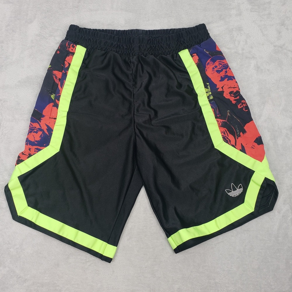 Adidas Festivo Men's‎ M Basketball Shorts Black Neon Green Floral Athletic Long